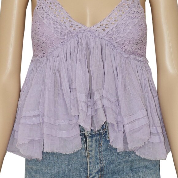Free People FP One Carrie Top Eyelet Embroidered Smocked Tiered XS - Picture 5 of 5